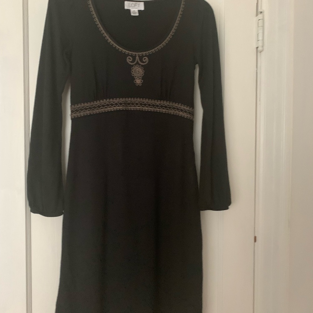 LOFT Black A-Line Dress with Bishop Sleeves